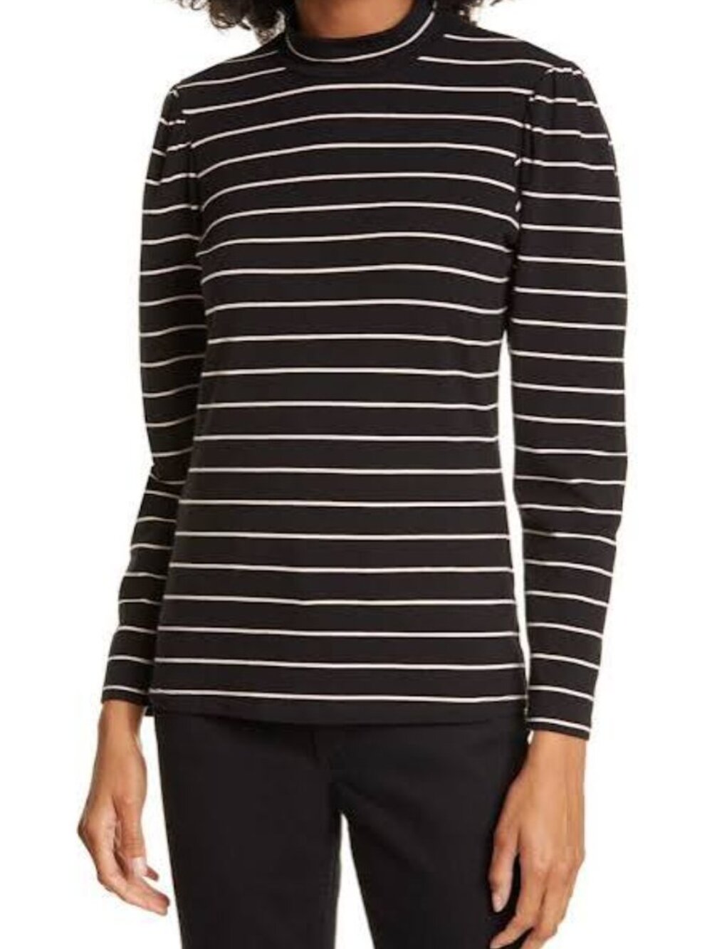 La Vie Rebecca Taylor black and white stripe long sleeve puff sleeve top S